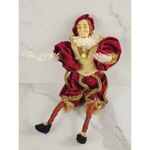 Christmas Victorian Harlequin Jester Rare Aldik Doll Ornament 13" Tradition Gold